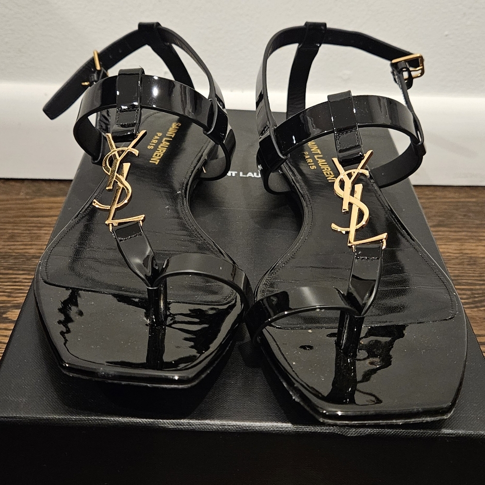 Saint Laurent Cassandra Black Patent Leather Sandals
